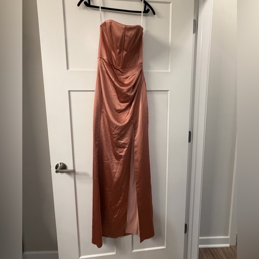 New After Six Corset Strapless Charmeuse Gown in color Copper Penny - Picture 10 of 11